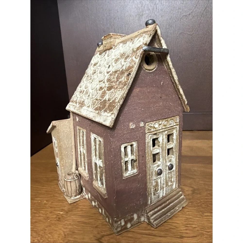 Ceramic Pottery Village Building Red School House Rustic 7
